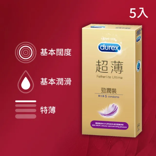 【Durex杜蕾斯】超薄勁潤裝衛生套5入(保險套/保險套推薦/衛生套/安全套/避孕套/避孕)