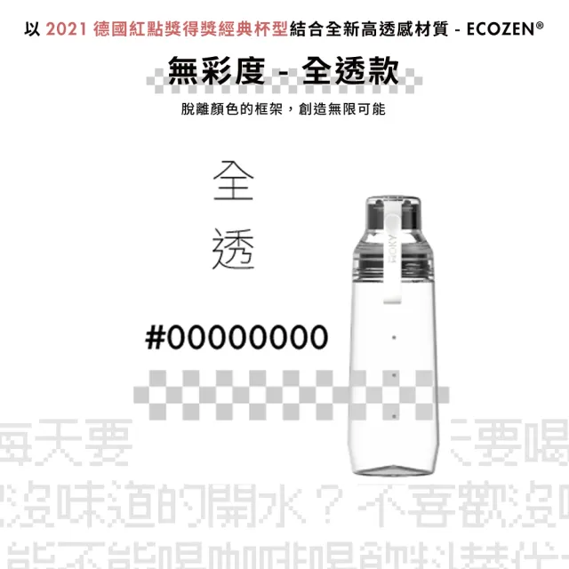 【WOKY 沃廚】Ecozen透明水瓶600ml-附彈跳吸管(運動水壺/輕量水壺/冷泡瓶)