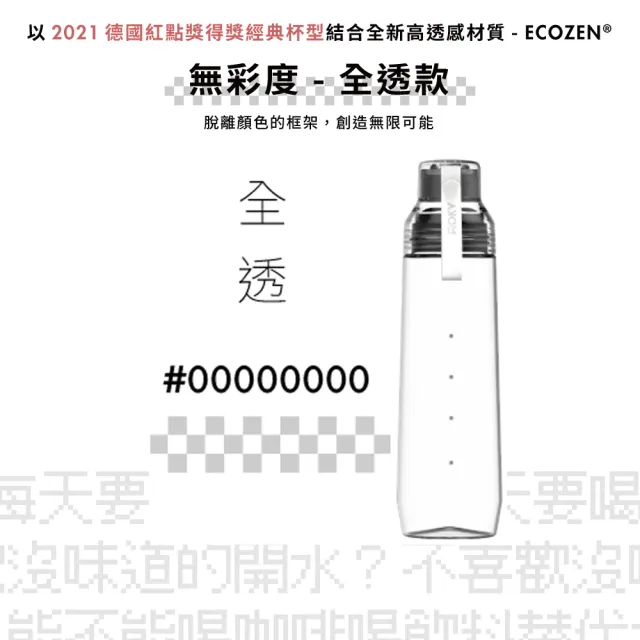 【WOKY 沃廚】Ecozen透明水瓶800ml-附彈跳吸管(運動水壺/冷泡瓶/外帶飲料杯)