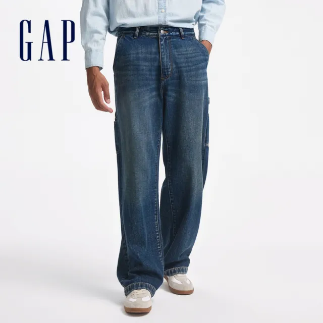 【GAP】男裝 純棉工裝寬鬆牛仔褲-中度水洗(642680)