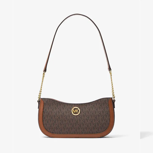 【Michael Kors】專櫃經典款 Leida滿版LOGO 防刮皮革斜背/側背兩用半月包(雙色可選)