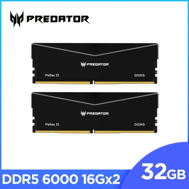 【Acer 宏碁】Predator PallasII DDR5-6000 32GB超頻桌上型記憶體 黑色(16G*2 CL30)