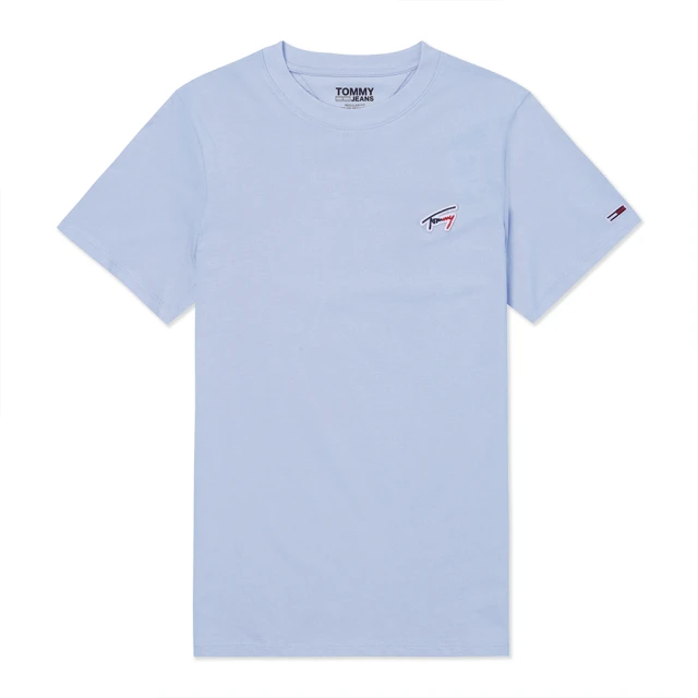 Tommy Hilfiger TOMMY 經典刺繡貼布文字Logo圖案短袖T恤-水藍色(平輸品)