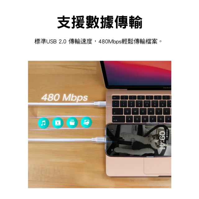 【PX 大通-】贈束帶2年保固1米蘋果Type C 雙向快充線智能IC USB 2.0 充電線手機線iphone蘋果apple(ACC2-1W)