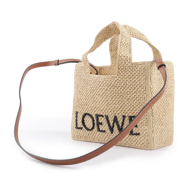 【LOEWE 羅威】Logo 標誌酒椰纖維小款二用包(自然色)