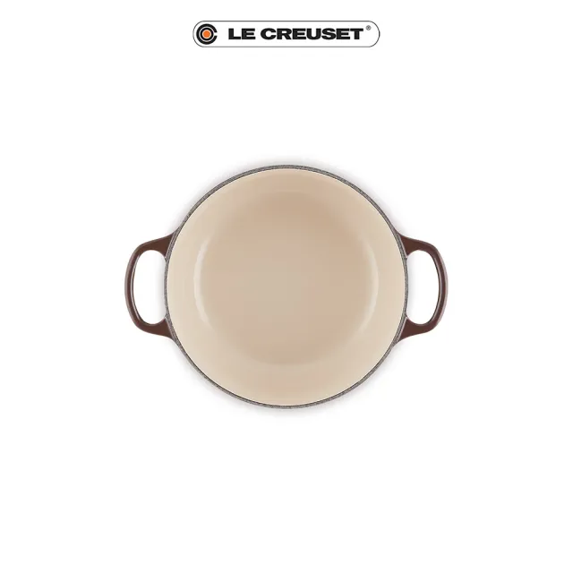 【Le Creuset】典藏琺瑯鑄鐵鍋圓鍋20cm(巧克力棕-鋼頭-內鍋白)