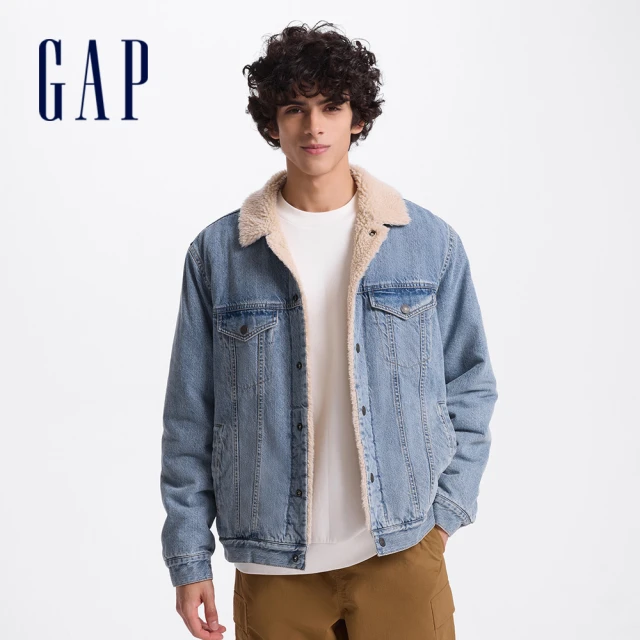 GAP 男裝 刷毛翻領牛仔外套-中度水洗(613676)