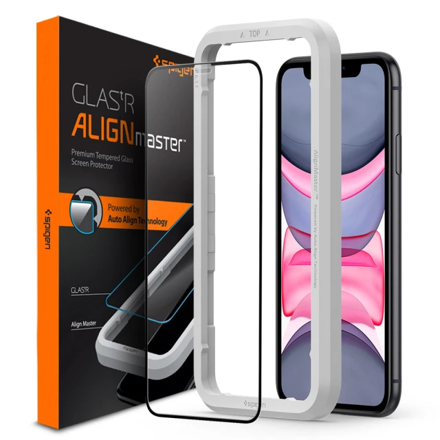 Spigen SGP iPhone 11/XR Align Master-玻璃保護貼-黑(含快貼版)