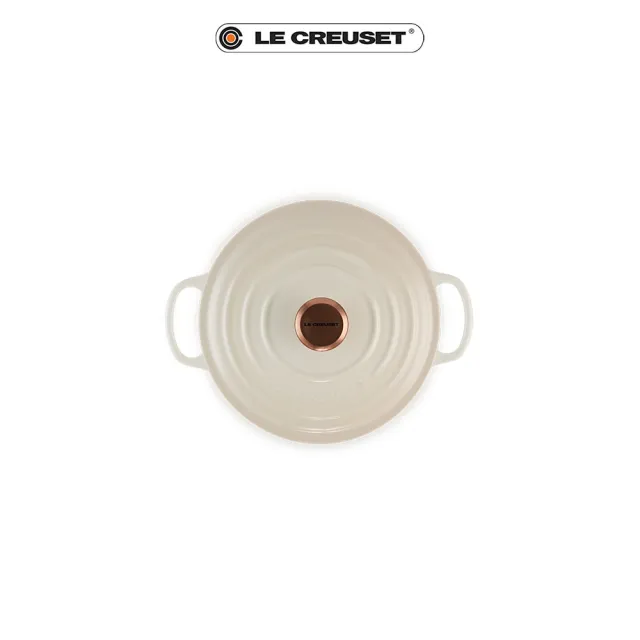 【Le Creuset】典藏琺瑯鑄鐵鍋圓鍋 18cm(蛋白霜-銅頭-內鍋白)