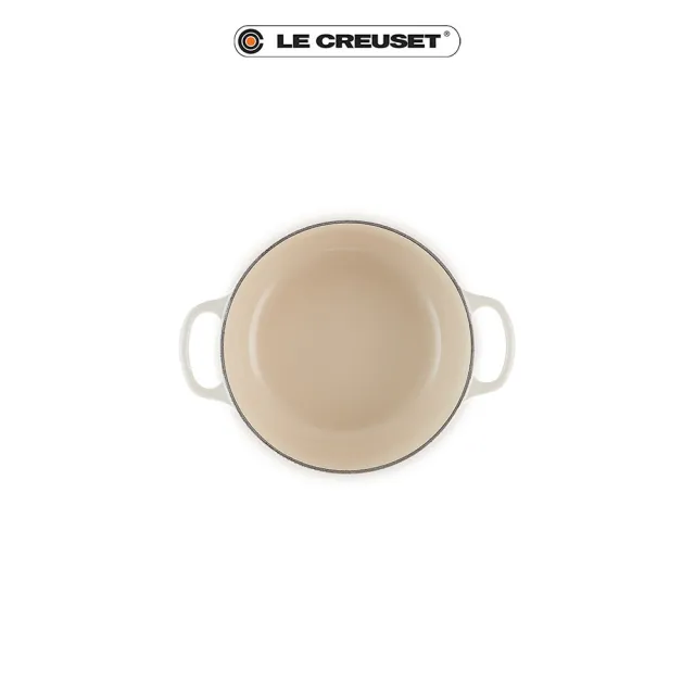 【Le Creuset】典藏琺瑯鑄鐵鍋圓鍋 18cm(蛋白霜-銅頭-內鍋白)