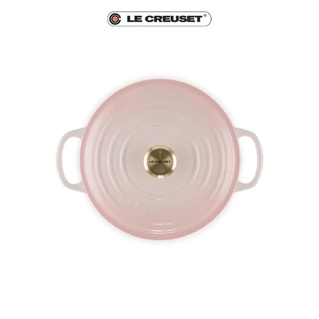 【Le Creuset】典藏琺瑯鑄鐵鍋圓鍋22cm(貝殼粉-淡金頭)