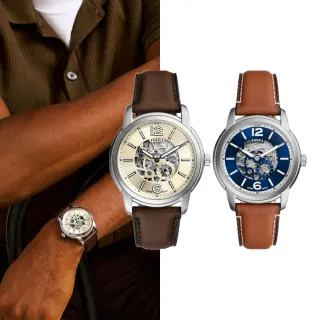 【FOSSIL 官方旗艦館】Heritage系列 復古鏤空機械手錶 真皮錶帶 43MM 雙12限定(2色可選)