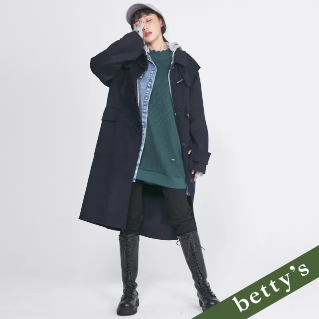 【betty’s 貝蒂思】毛呢牛角釦長版大衣(深藍)