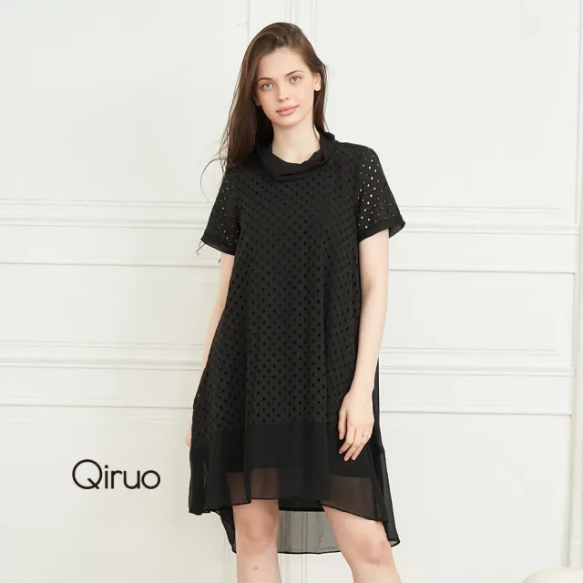 【Qiruo 奇若名品】春夏專櫃黑色洞洞造型洋裝2240F 前短後長時尚款 