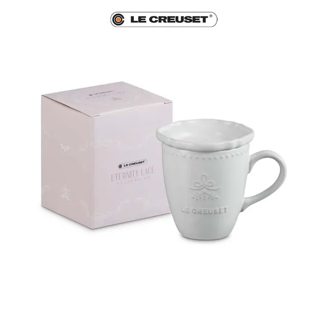 【Le Creuset】永恆花蕾系列瓷器馬克杯 330ml 附蓋(棉花白/柔粉紫/貝殼粉)