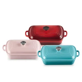 【Le Creuset】雙耳長方鑄鐵鍋29cm-附蓋(櫻桃紅/土耳其藍)