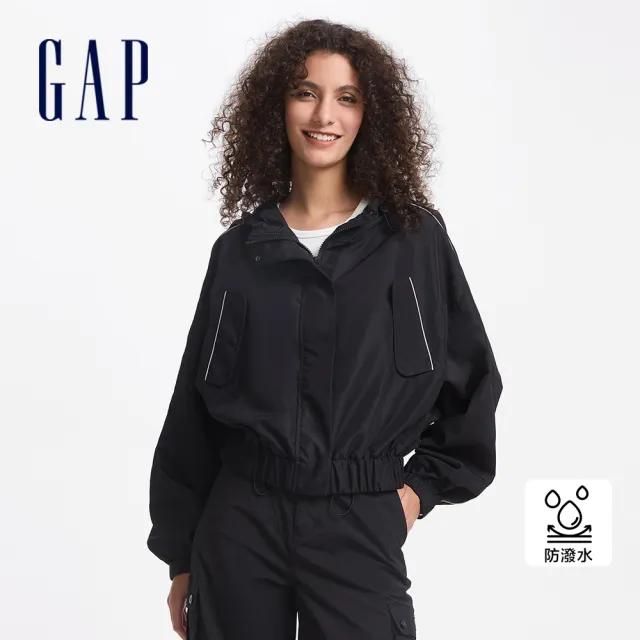 【GAP】女裝 防潑水工裝連帽外套-黑色(637856)