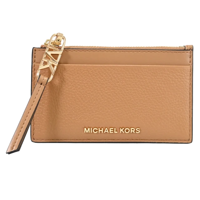 Michael KorsMichael Kors 簡約金屬LOGO皮革信用卡證件名片零錢包(淺咖)