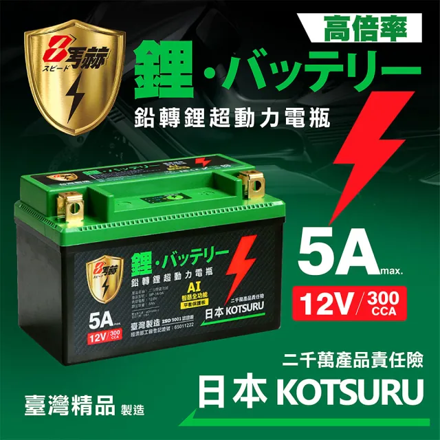 【KOTSURU】日本KOTSURU MP-9A 8馬赫 鉛轉鋰超動力機車電瓶 鋰鐵啟動電池 12V 300CCA(台灣製造)