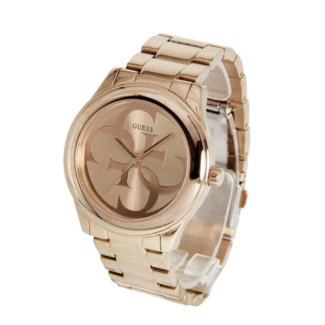 【GUESS】玫瑰金系 經典G 不鏽鋼錶帶 石英錶 雙11(W1082L3)