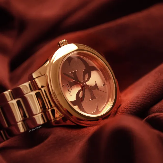 【GUESS】玫瑰金系 經典G 不鏽鋼錶帶 石英錶 雙11(W1082L3)