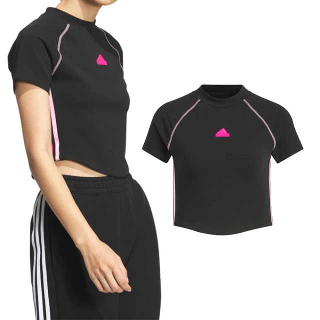 adidas 愛迪達 Crop SS Tee 女款 黑色 運動 休閒 修身 貼合 短版 上衣 短袖 JJ1114