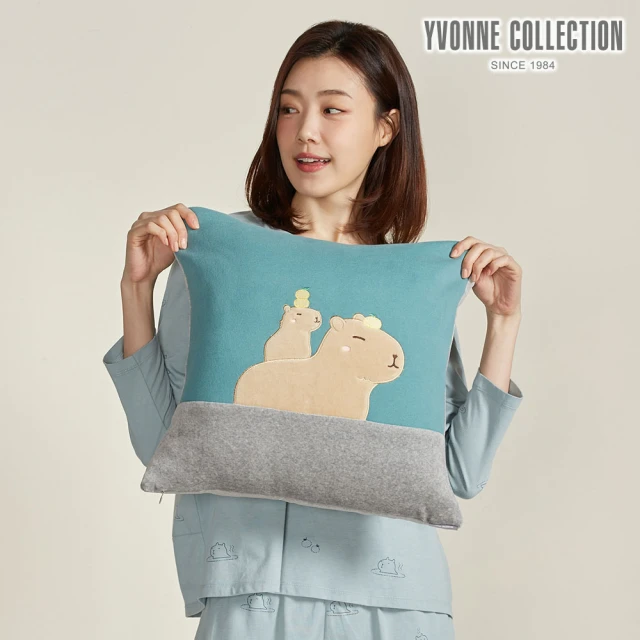 YVONNE 以旺傢飾 親子水豚方形抱枕-暮光綠(45x45公分)