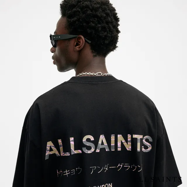 【ALLSAINTS】UNDERGROUND 純棉寬鬆LOGO東京地下搖滾短袖T恤-迷彩 M044PB(寬鬆版型)