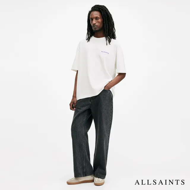 【ALLSAINTS】UNDERGROUND 純棉寬鬆LOGO東京地下搖滾短袖T恤-白紫  M044PB(寬鬆版型)