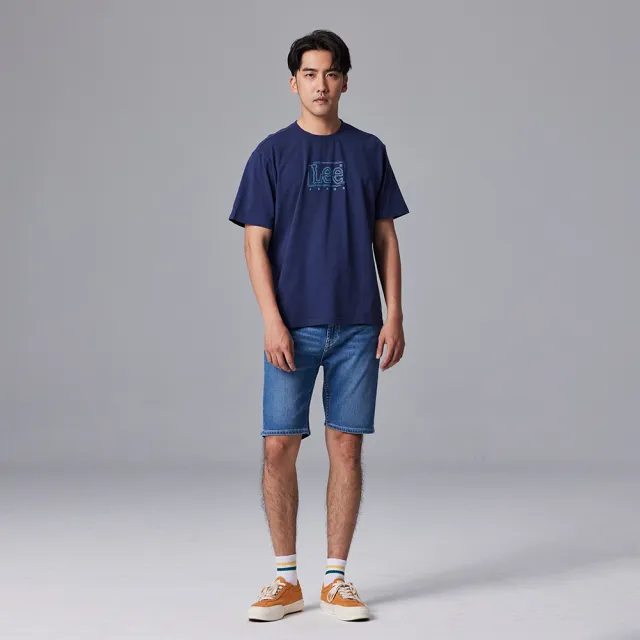 【Lee】男裝 牛仔短褲 / 涼感 901 合身彈性刷破 中藍洗水 / Jade Fusion 系列(LB322001909)