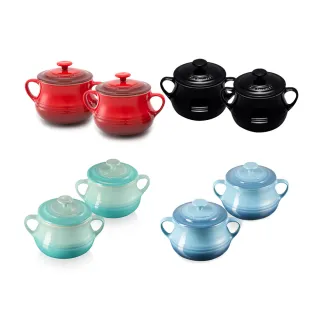 【Le Creuset】瓷器小湯汁壺2入(薄荷綠/水手藍/沉靜黑/櫻桃紅)