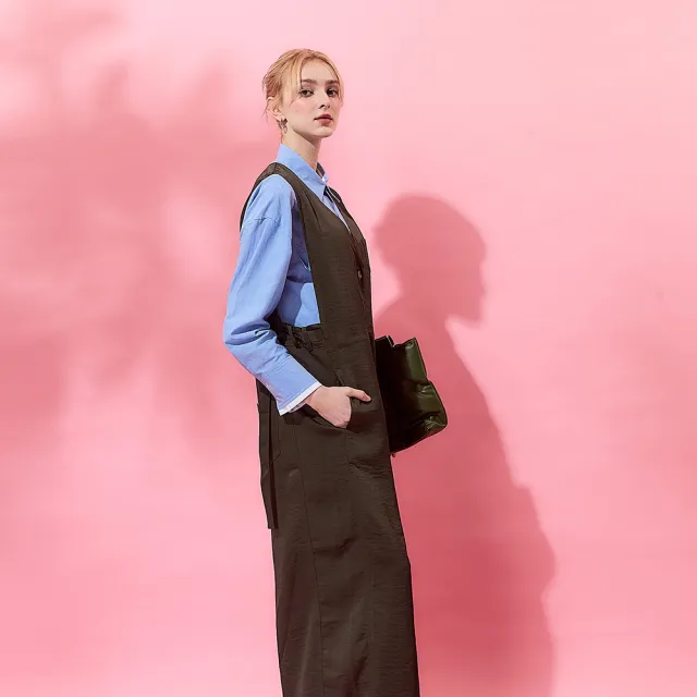 【ICHE 衣哲】Cop.Copine 法式無袖背心洋裝-炭綠色