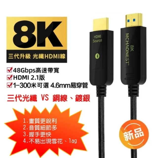 【MCHAONEST 純系列】2米 2.1版超高清第三代 8K@60Hz 4K 120P光纖 HDMI(支援Sony PS5)