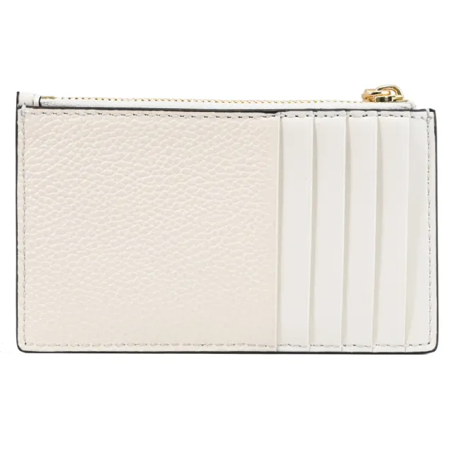 【Michael Kors】簡約金屬LOGO皮革信用卡證件名片零錢包(米白)