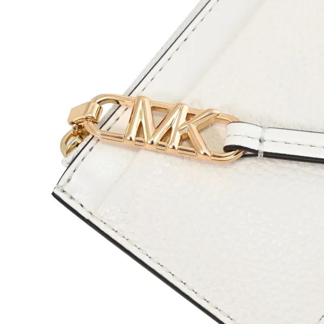 【Michael Kors】簡約金屬LOGO皮革信用卡證件名片零錢包(米白)