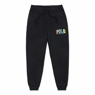 【RALPH LAUREN】RL POLO 經典刺繡文字棉長褲-黑色(平輸品)