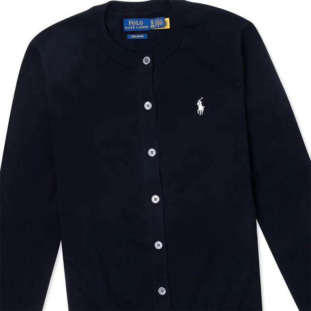 【RALPH LAUREN】RL POLO 經典圓領刺繡小馬針織開襟外套-女-黑色 上衣(平輸品)