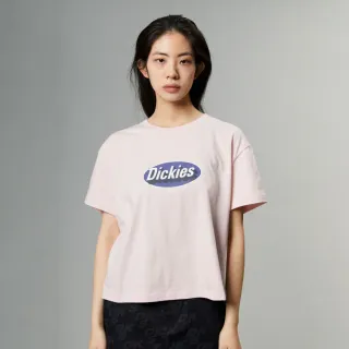 【Dickies】女款荷花粉純棉胸前簡約品牌Logo立體印花短版短袖T恤｜DK0A87MNB80