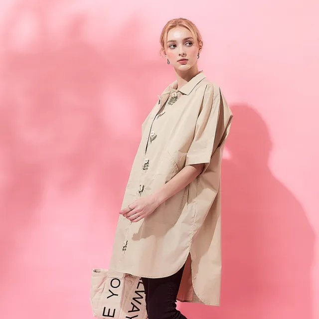 【ICHE 衣哲】Cop.Copine 法式輕盈棉質寬鬆五分袖外套-米色