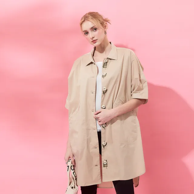 【ICHE 衣哲】Cop.Copine 法式輕盈棉質寬鬆五分袖外套-米色