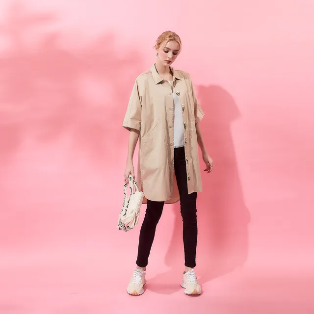 【ICHE 衣哲】Cop.Copine 法式輕盈棉質寬鬆五分袖外套-米色