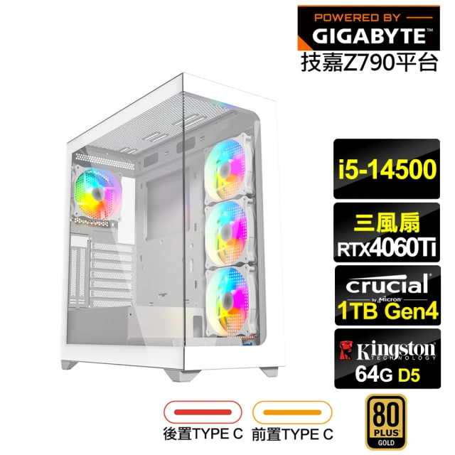 技嘉平台技嘉平台 i5十四核GeForce RTX 4060TI{獨角獸K02C}電競電腦(i5-14500/Z790/64G/1TB)