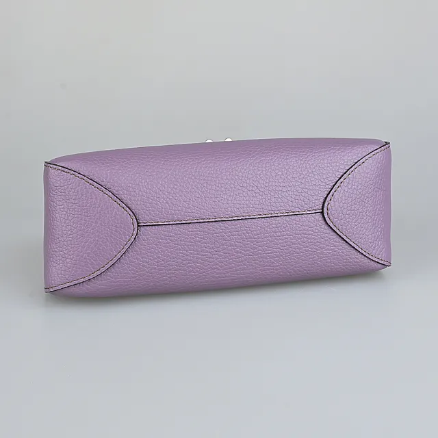 【FURLA 芙拉】FURLA PRIMULA經典拱門壓印金字LOGO粒面紋牛皮拉鍊手提斜背包(迷你/丁香紫)