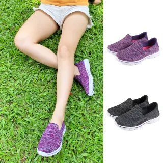 【Pretty】女 休閒鞋 懶人鞋 健走鞋 透氣 彈力(紫色、黑色)