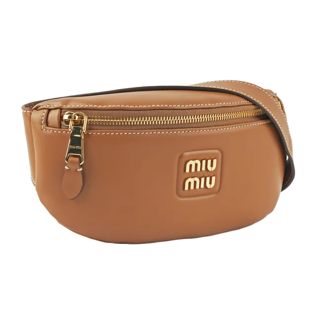 【MIU MIU】金字Logo 小牛皮腰包/胸口包(焦糖色)