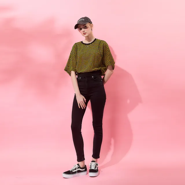 【ICHE 衣哲】Cop.Copine 法式時尚休閒條紋落肩五分連袖百搭造型上衣