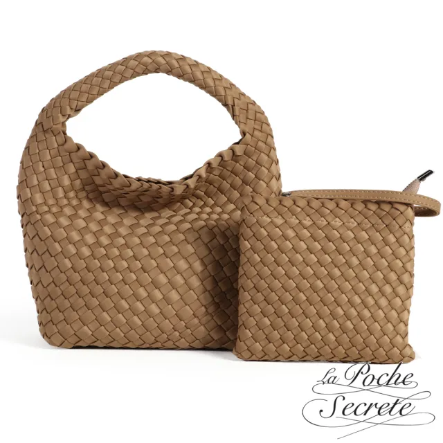 【La Poche Secrete】雙11 買一送一 送環保購物袋 經典編織包 潛水布2WAY斜側背包(多色任選)