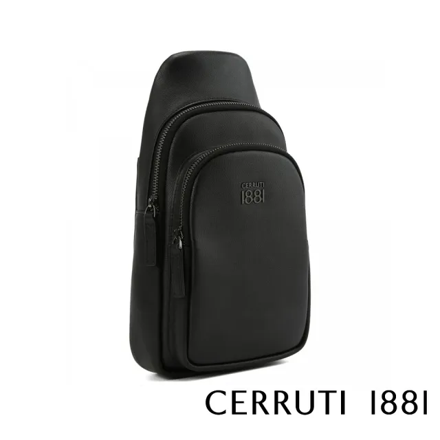 【Cerruti 1881】限量2折 義大利頂級小牛皮斜肩包 全新專櫃展示品(黑色 CEBO06782M)