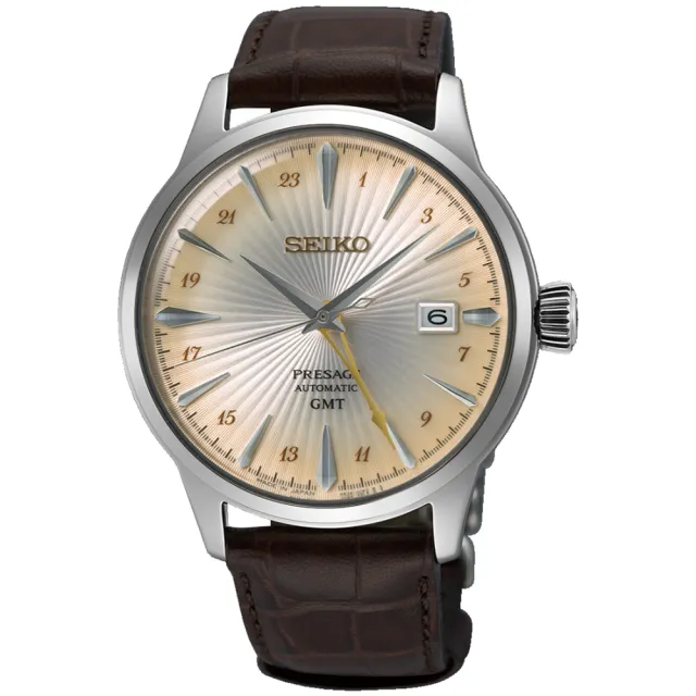 【SEIKO 精工】PRESAGE 調酒師紳士風範GMT經典機械錶-金x棕/40.5mm 禮物(SSK041J1/4R34-00J0J)618 禮物