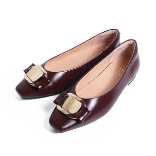 【KOKKO】典雅蝴蝶結飾釦隨妳彎包鞋(酒紅色)